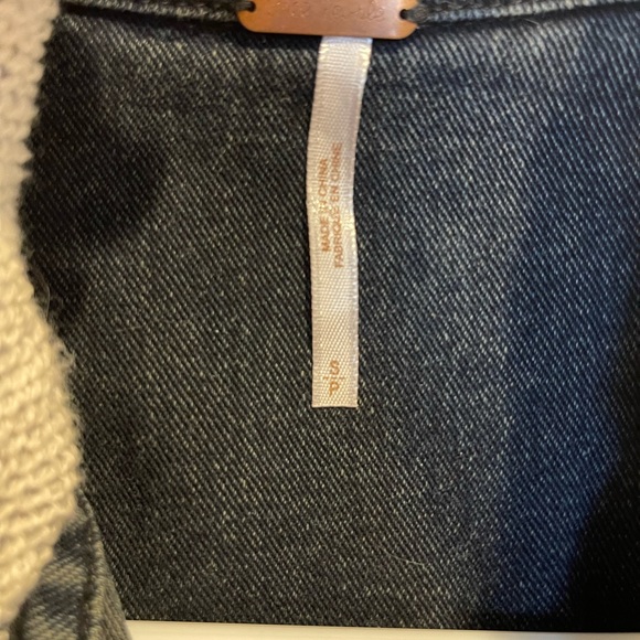 Free People distressed black denim sweater hooded jacket. Button up. Size small - Picture 3 of 10